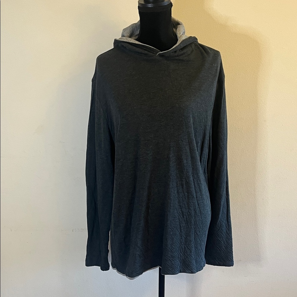 Faherty Cloud Reversible Hoodie in charcoal and heather grey.
